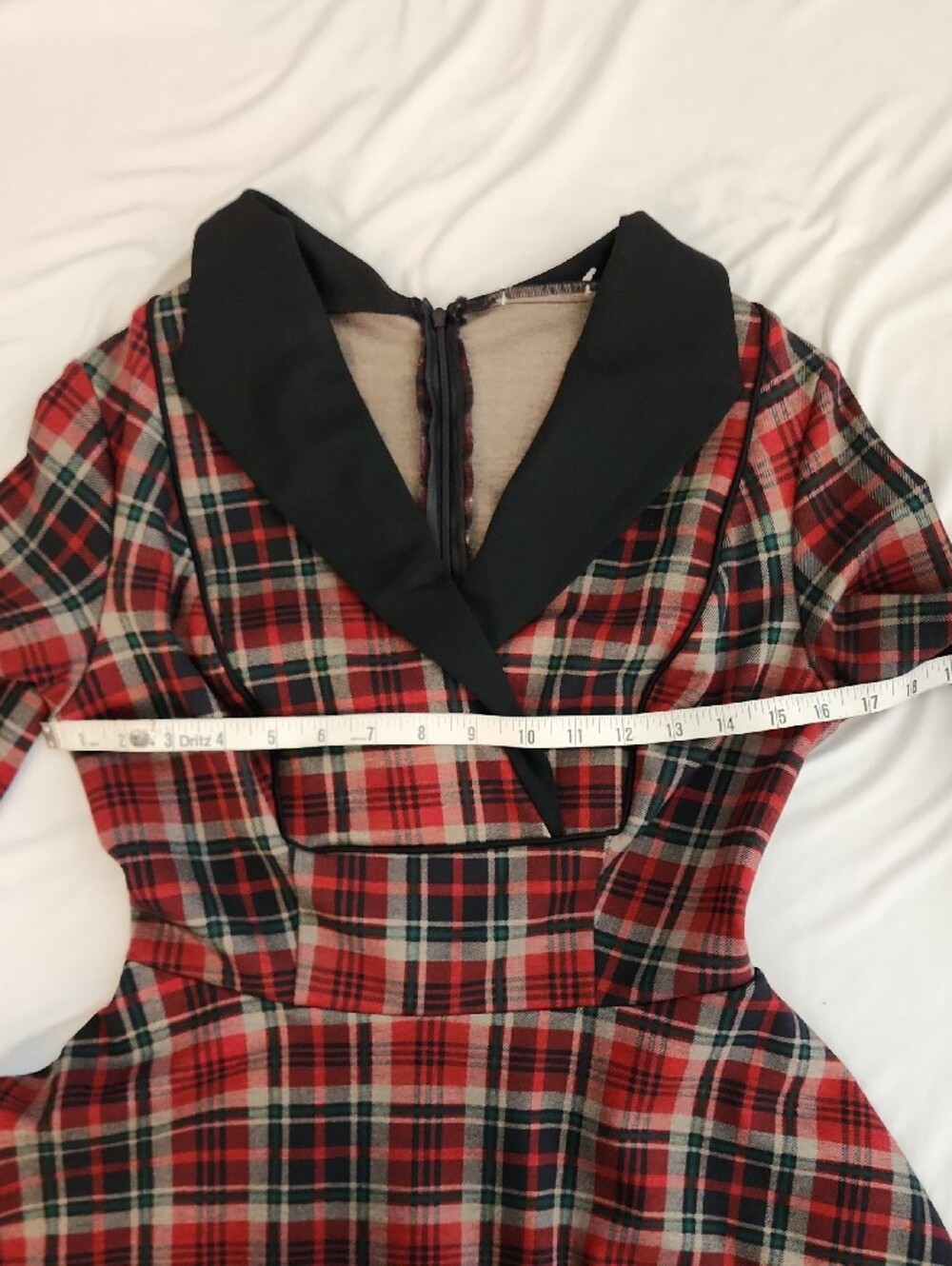 👠Unique Vintage Trudy 50'S Red And Black Plaid Swing Dress with Collar SZ M - Picture 10 of 14